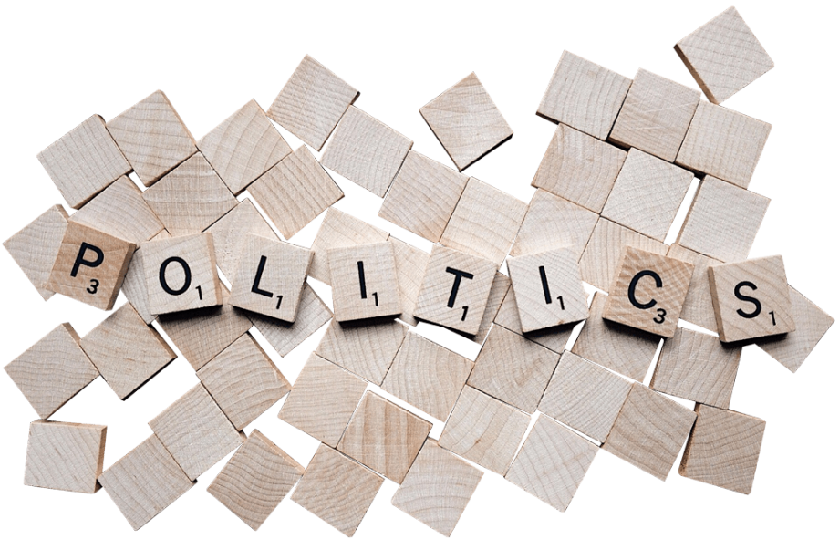 Imagen de bloques de madera con frase politics